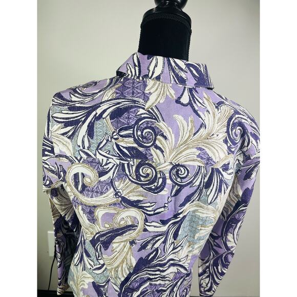 Chico's cotton button down purple paisley floral shirt size 1 - Picture 11 of 12